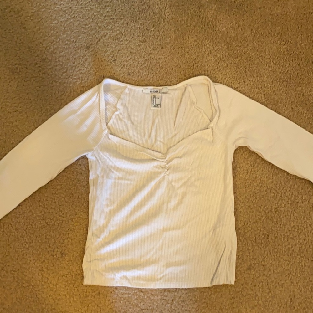 Forever 21 white ribbed elbow sleeve shirt